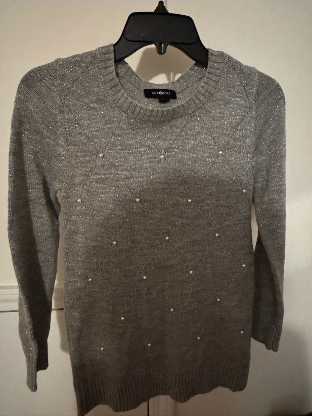 Amy Byer Gray Knit Sweater with Pearl Detail
